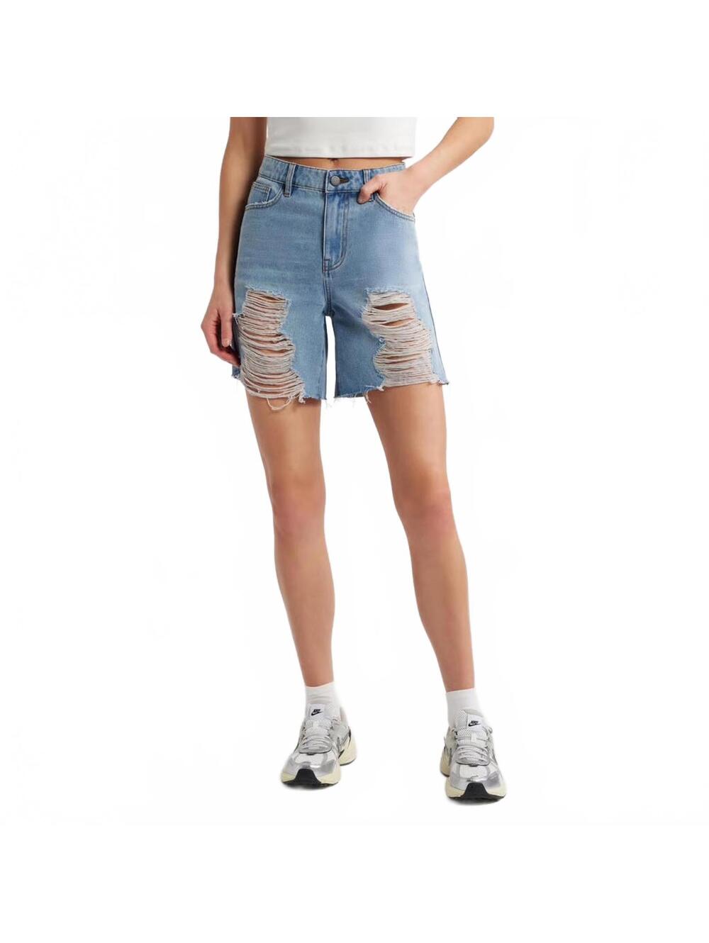 PTCL Neve Ripped High Waist Long Baggy Denim Shorts NWT Size 26